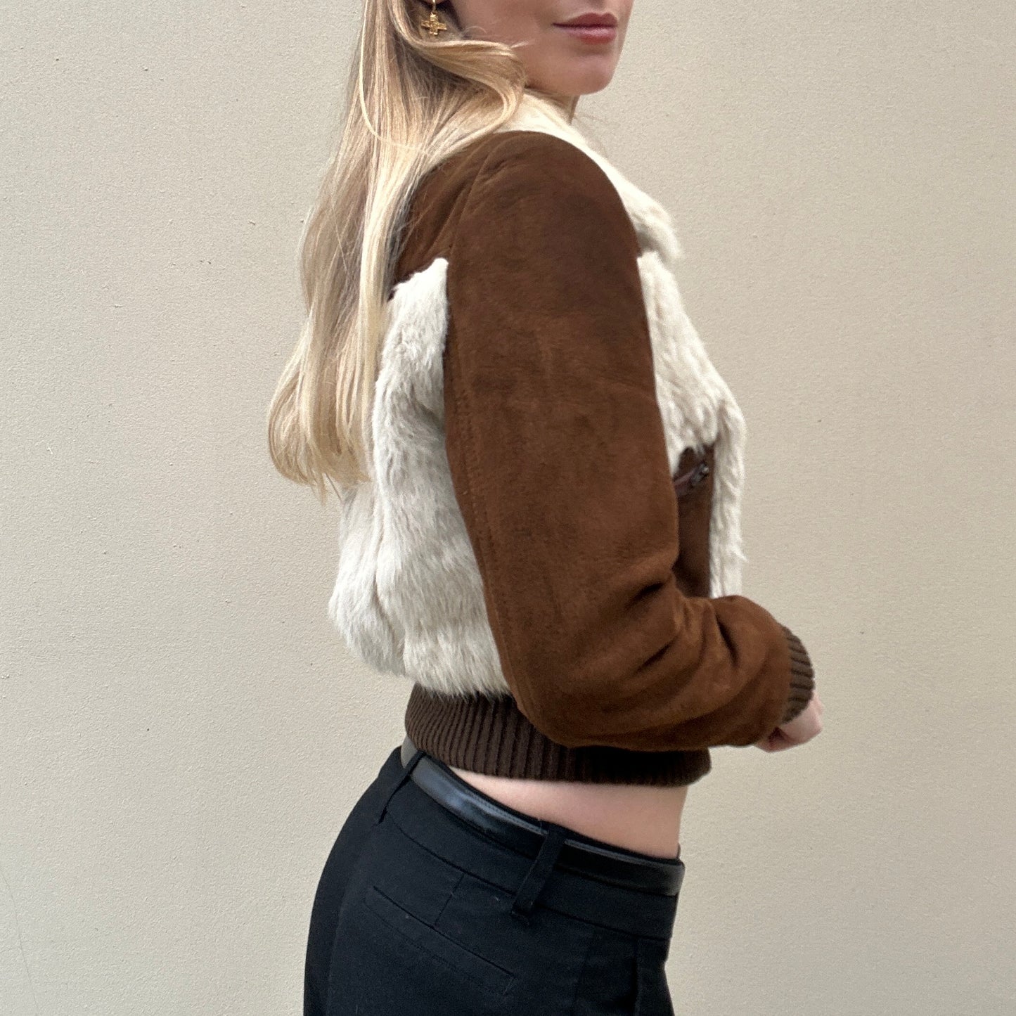 Vintage Suede And Rabbit Fur bomber Jacket
