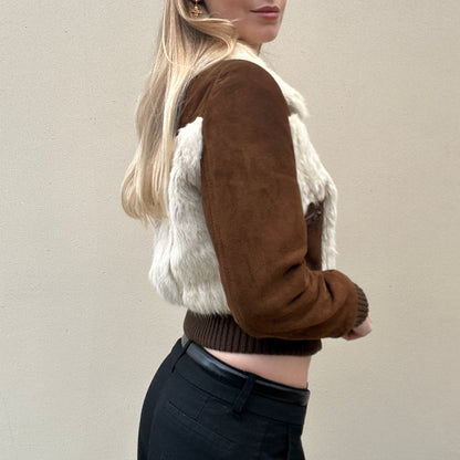 Vintage Suede And Rabbit Fur bomber Jacket