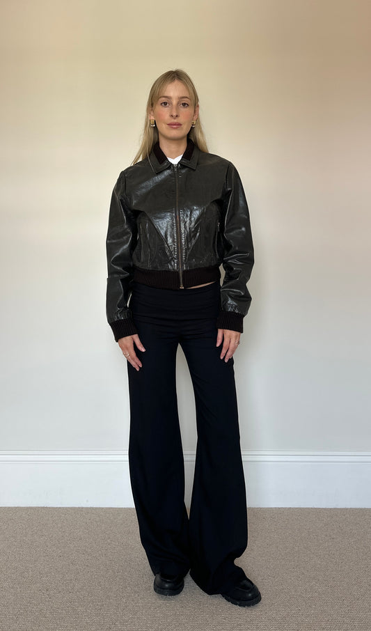 Vintage Brown Leather Bomber Jacket