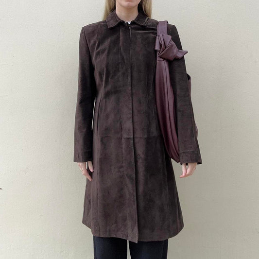 Vintage 90s chocolate brown suede coat