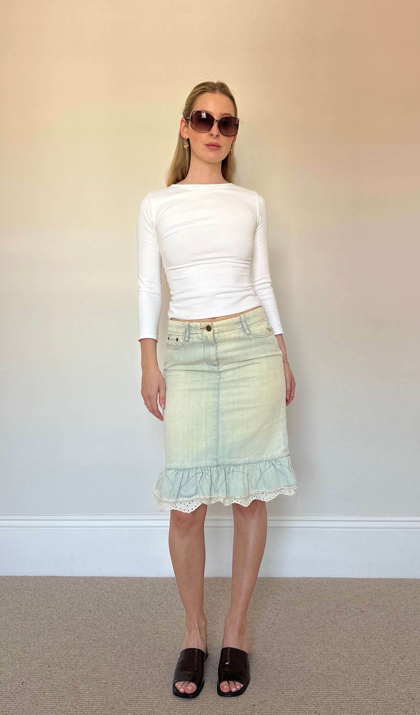 vintage denim midi skirt
