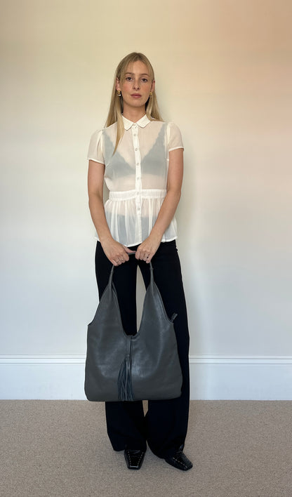 Vintage grey leather Tassle bag