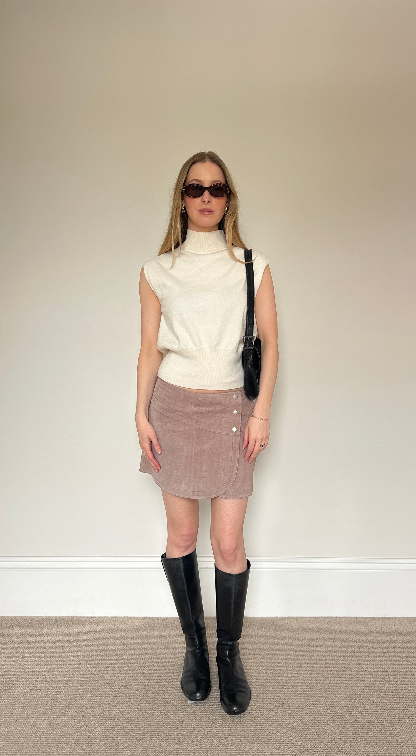 Vintage suede mauve wrap skirt