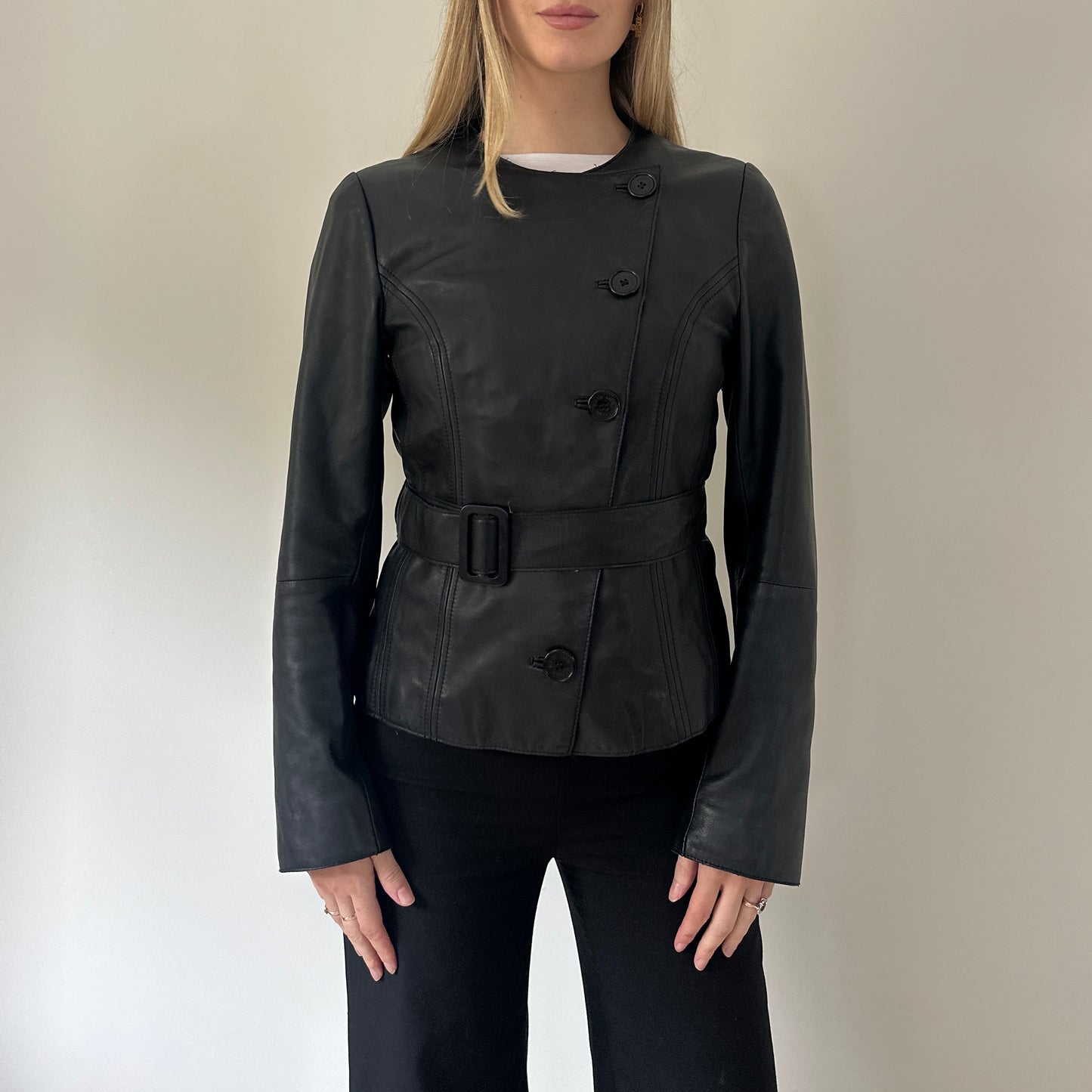 Vintage leather asymmetrical jacket
