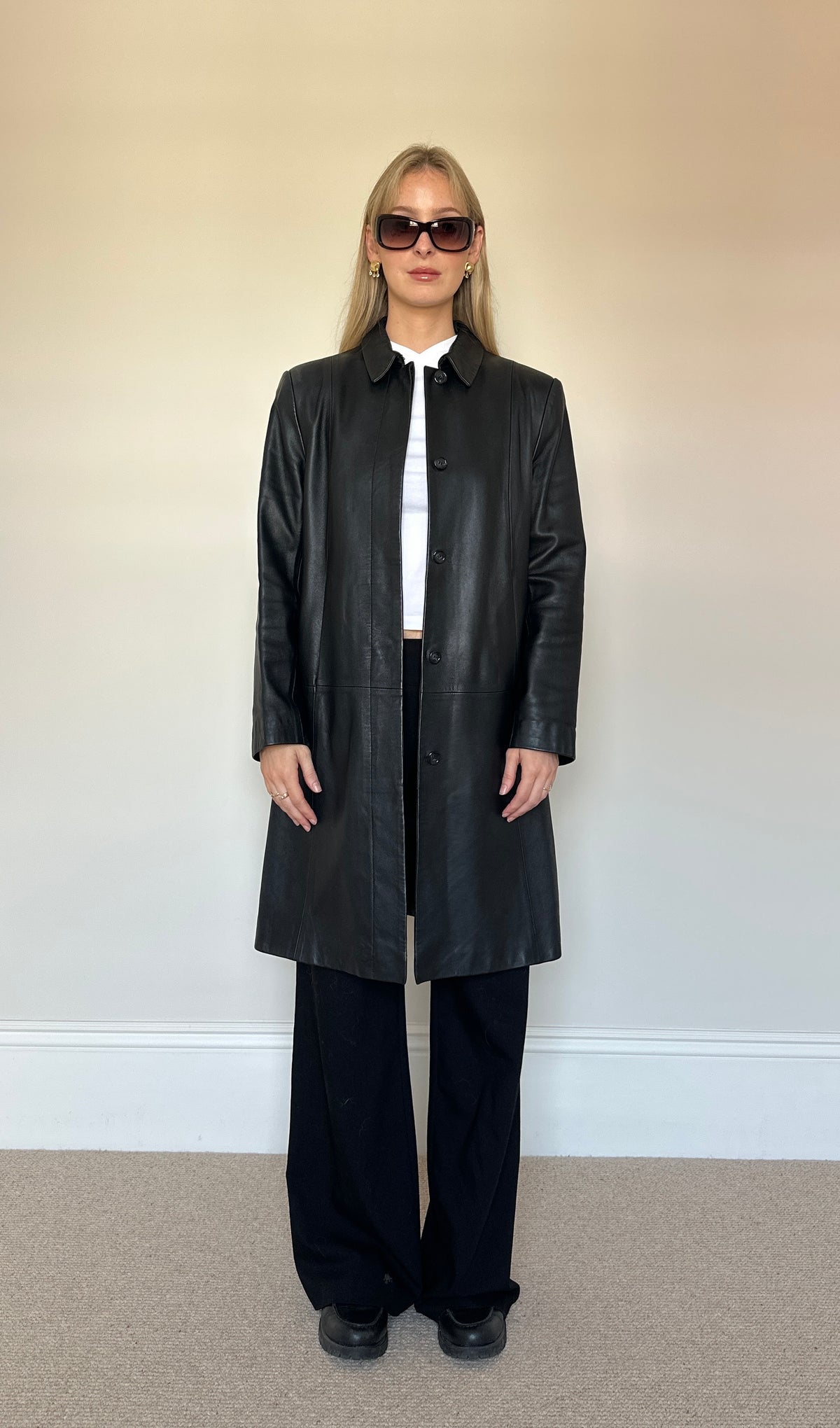 Vintage black leather trench coat
