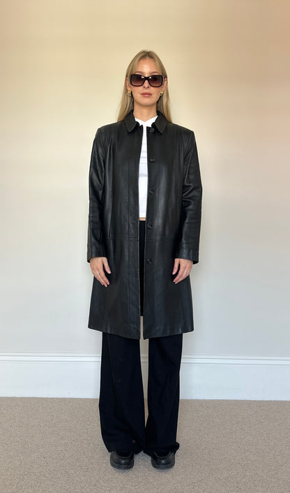 Vintage black leather trench coat