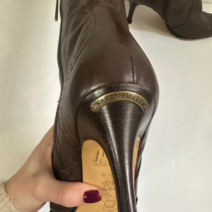 Vintage 00s brown leather pointed toe heeled boots