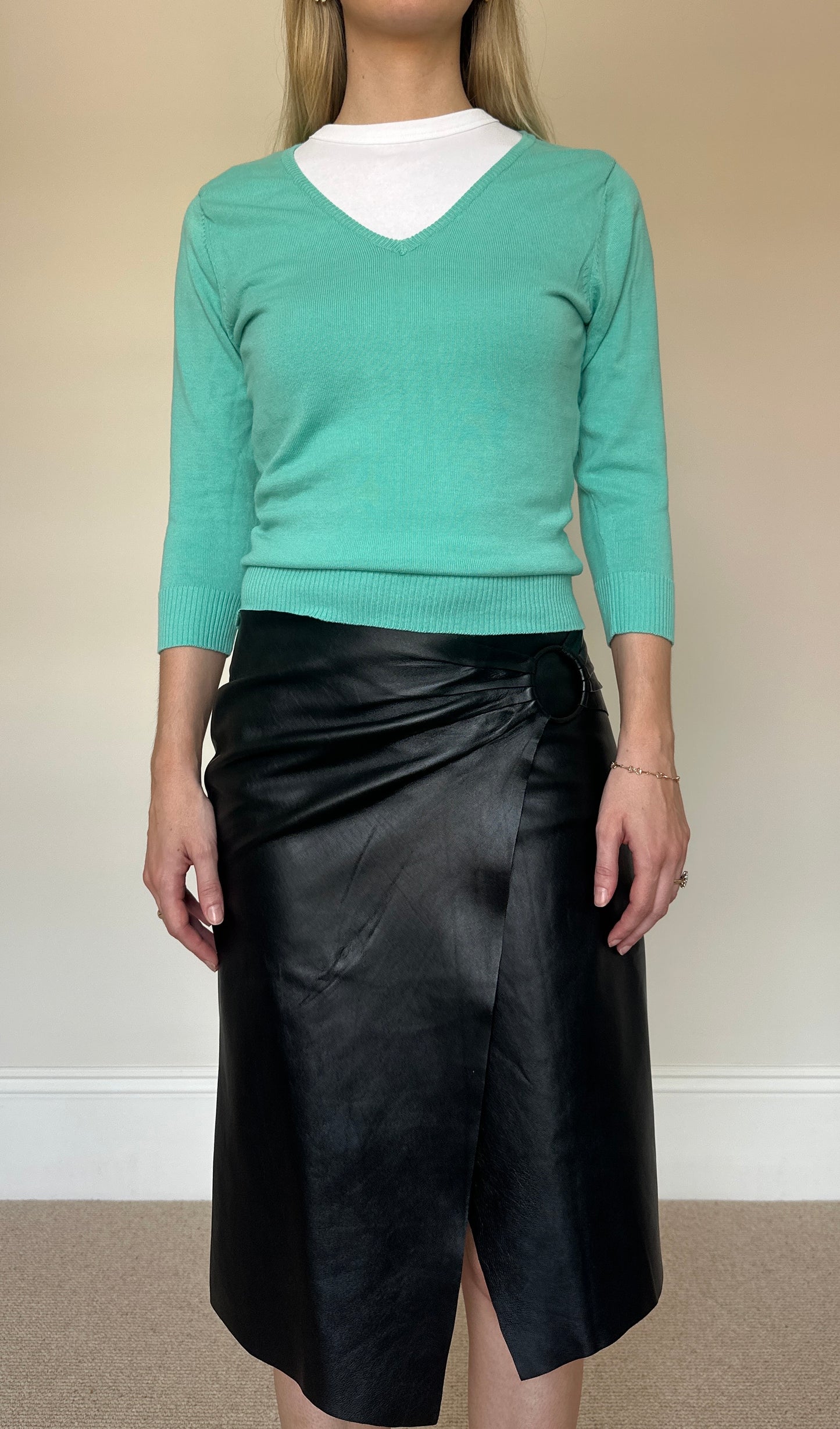 Vintage O-ring real leather skirt