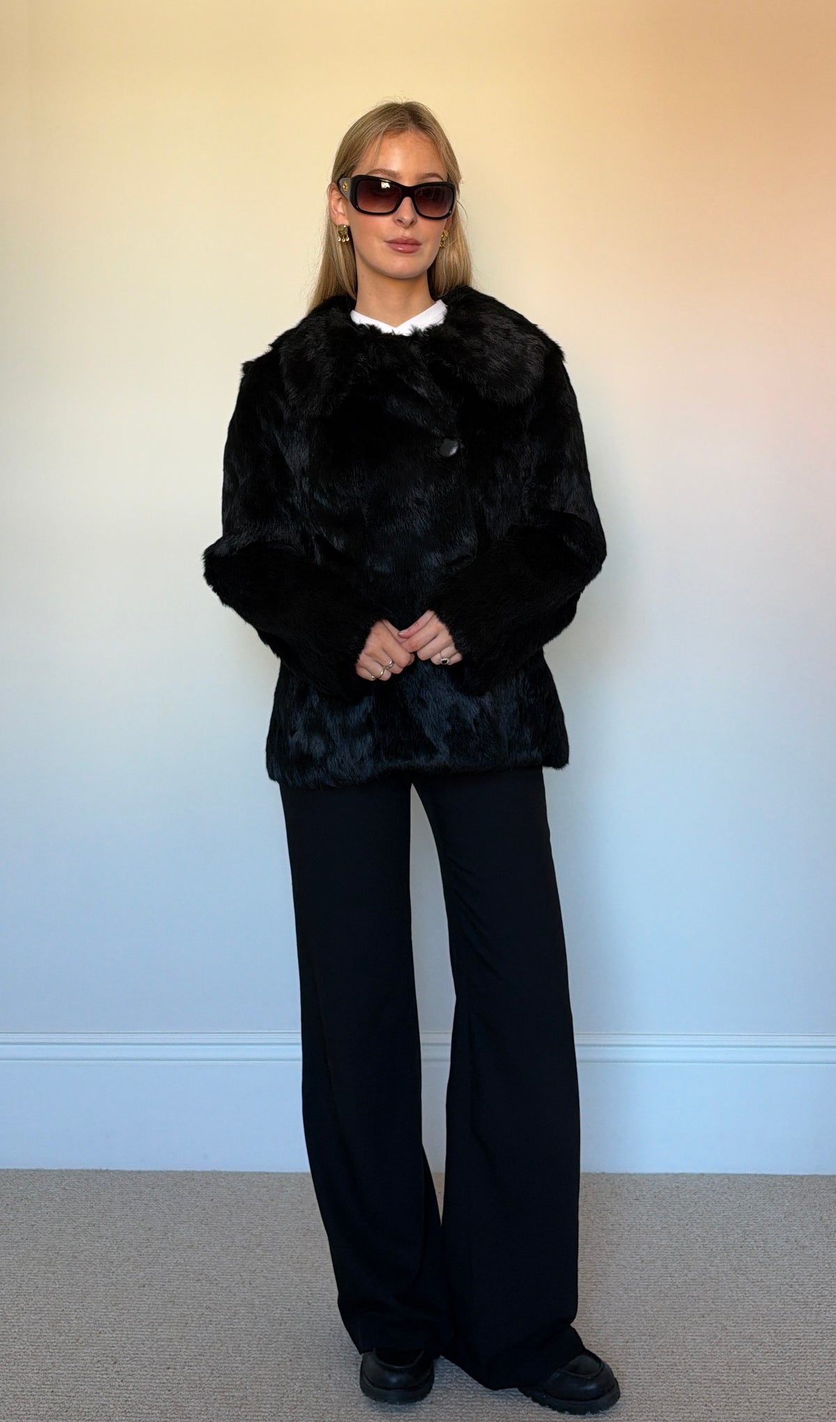 Vintage real fur coat asymmetric jacket