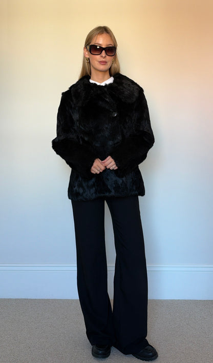 Vintage real fur coat asymmetric jacket