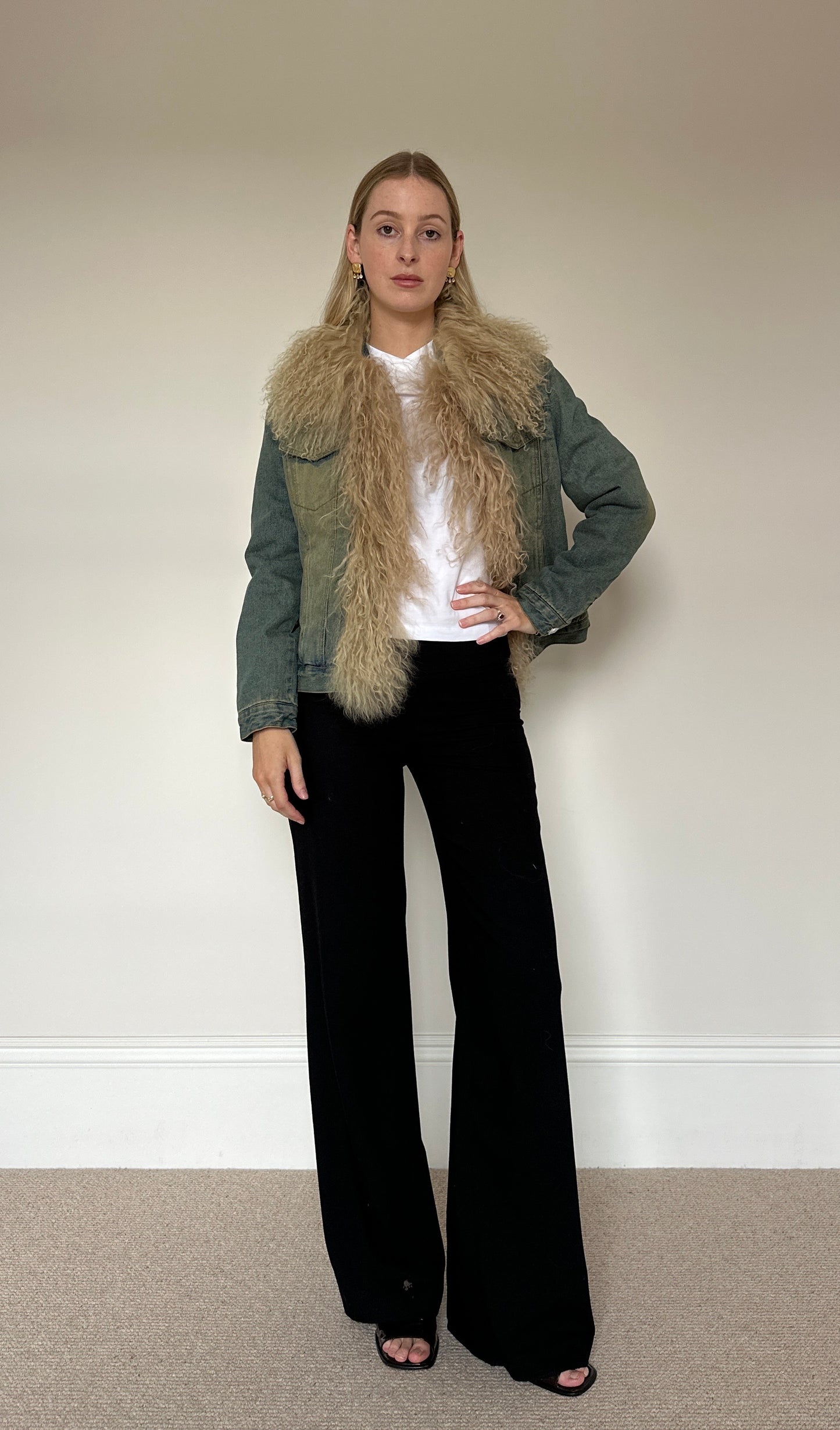 Vintage denim & Mongolian fur jacket