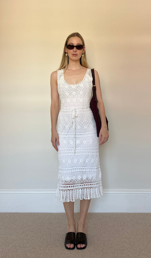 White Crochet midi dress