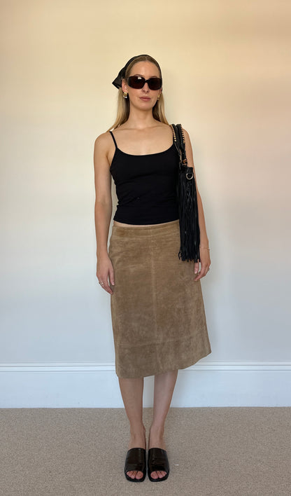 Vintage real suede midi skirt