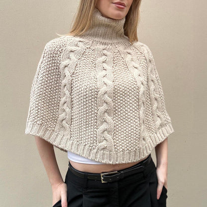 Vintage Cream cable knit poncho