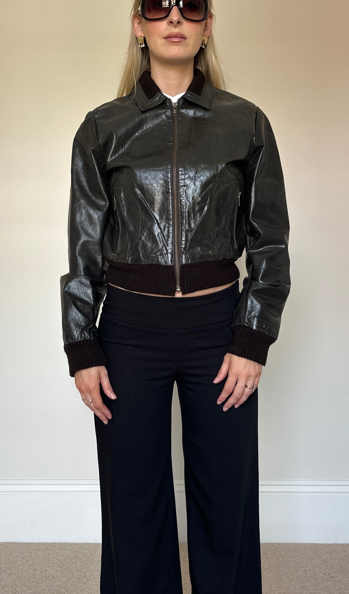 Vintage Brown Leather Bomber Jacket
