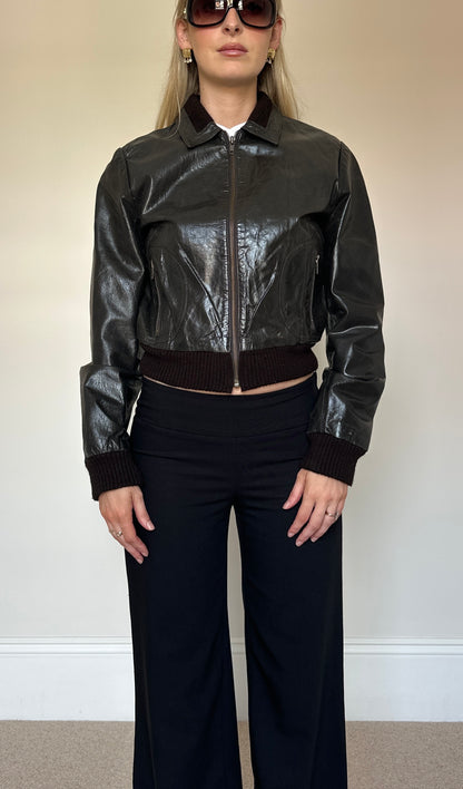 Vintage Brown Leather Bomber Jacket
