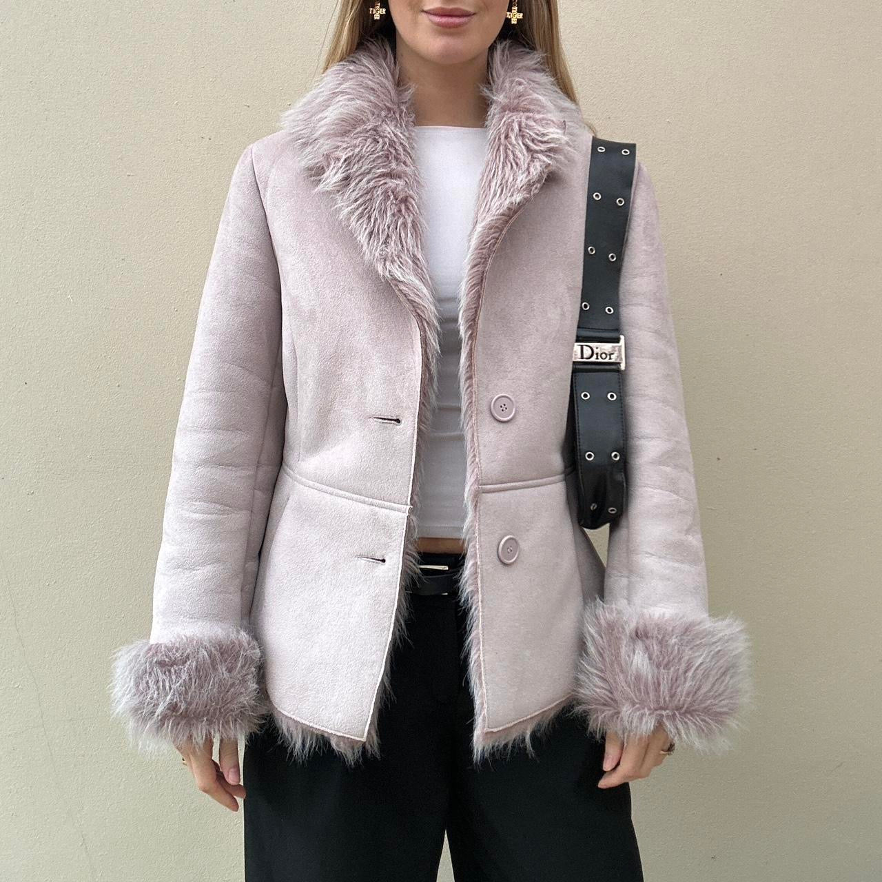 Vintage faux suede & faux fur lilac jacket