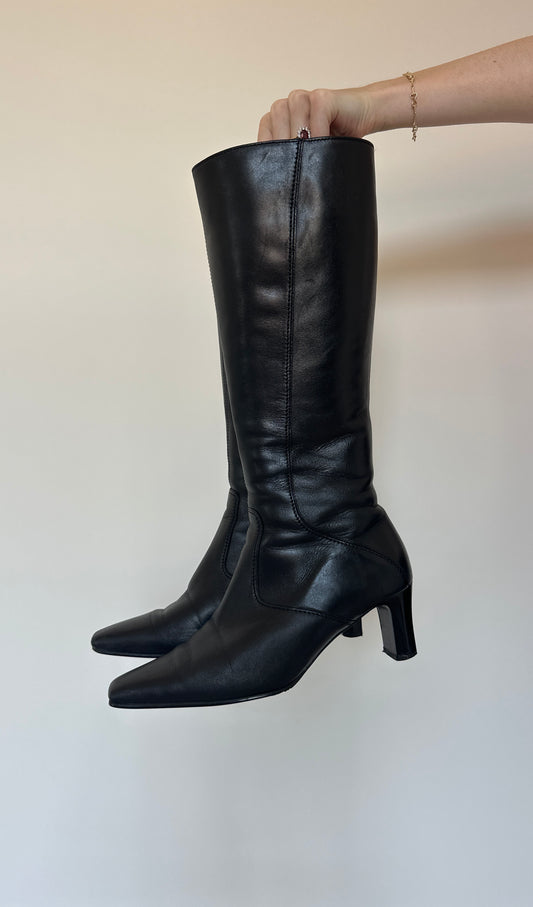 Vintage leather square toe boots
