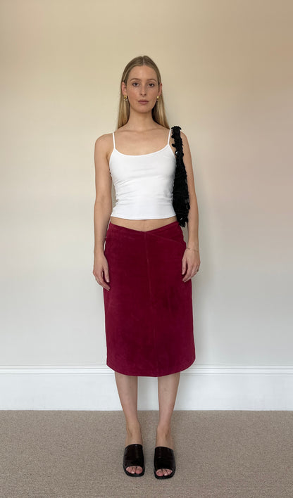 Vintage raspberry suede skirt