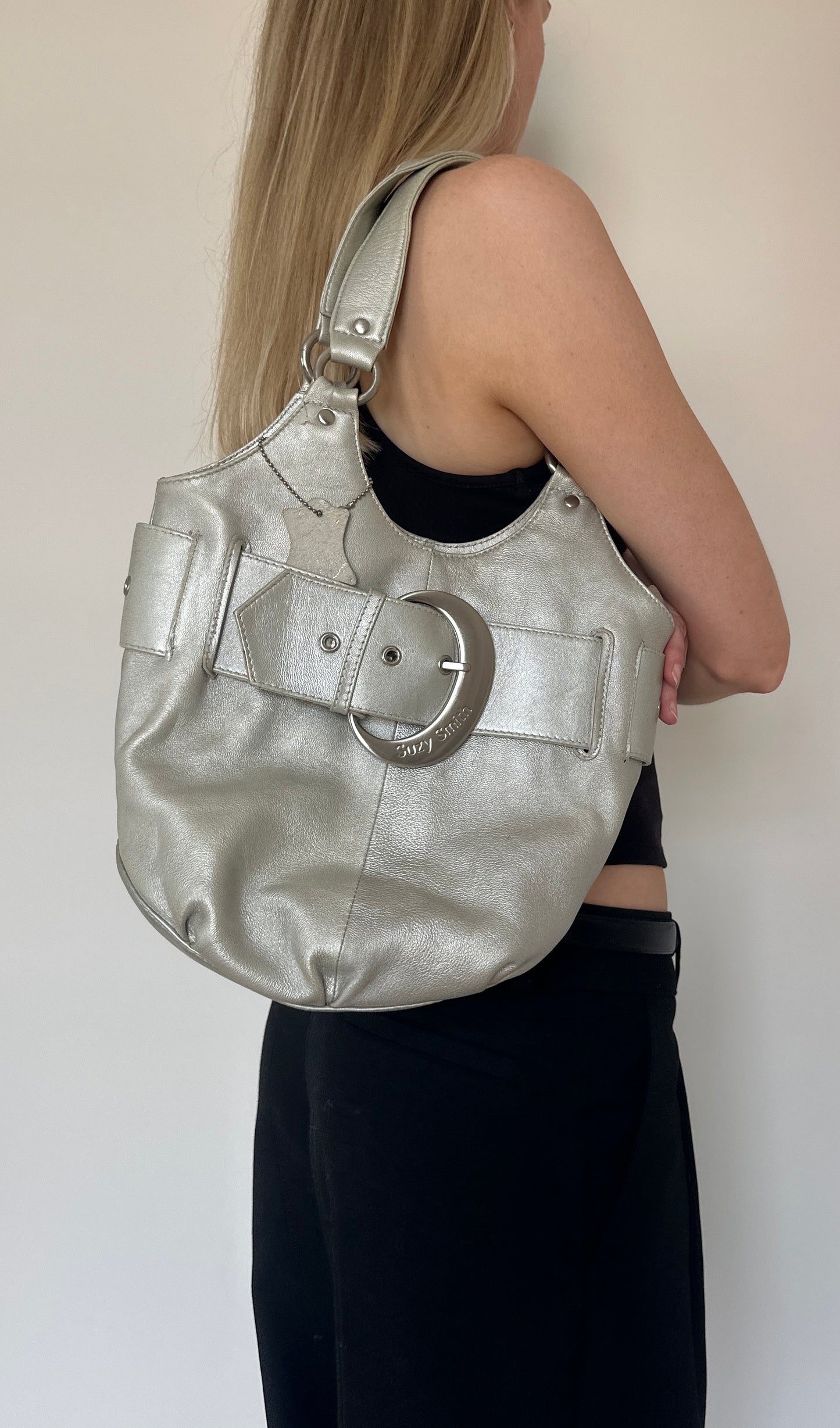 Vintage silver buckle leather bag