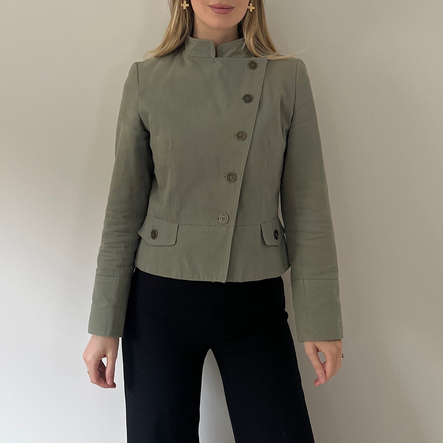 Vintage khaki asymmetric jacket