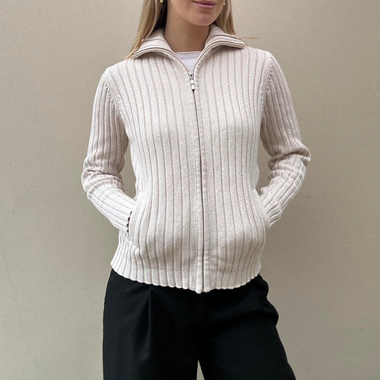 White ribbed zip jumper