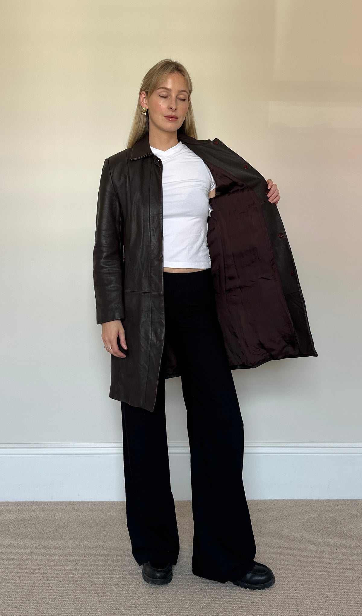 Vintage brown leather trench coat