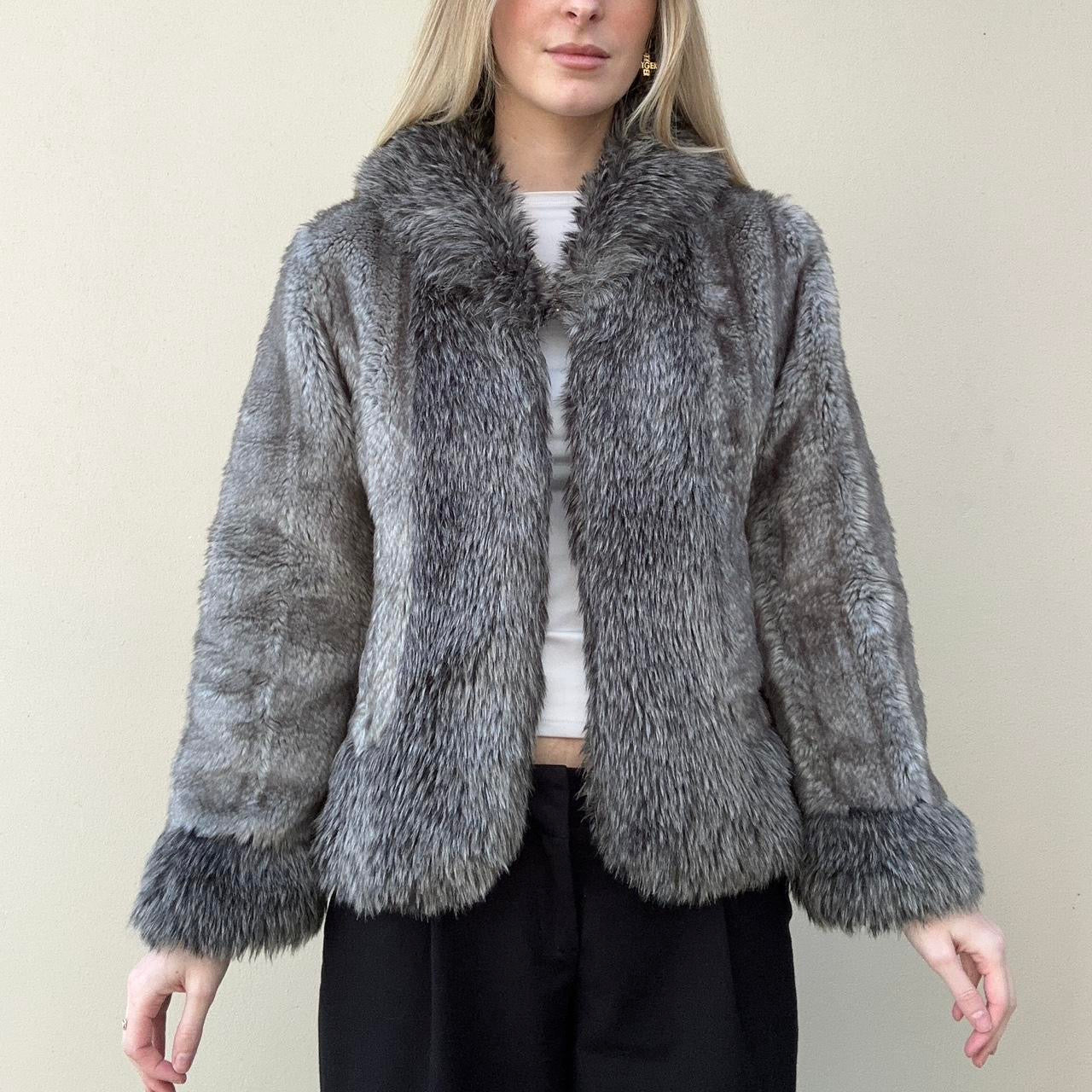 Vintage grey faux fur coat