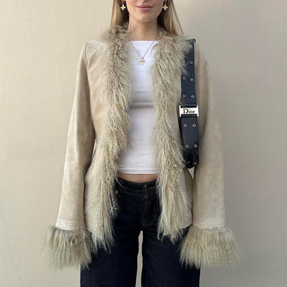 Vintage 00s suede & Mongolian fur afghan coat