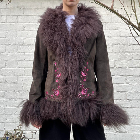 Vintage genuine suede & Mongolian fur afghan coat