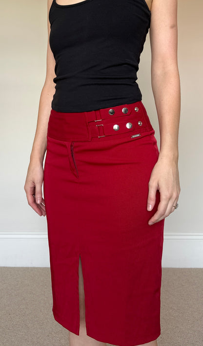 Vintage red buckle midi skirt