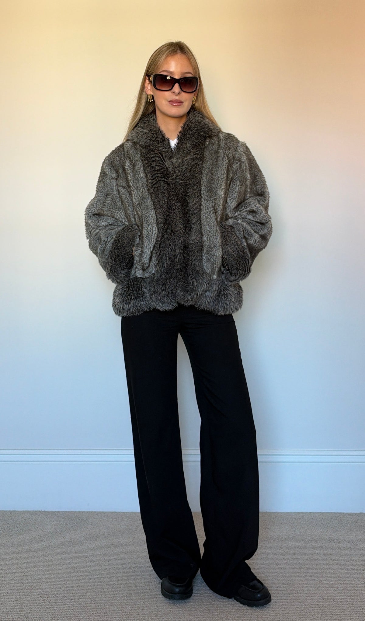 Vintage grey faux fur jacket