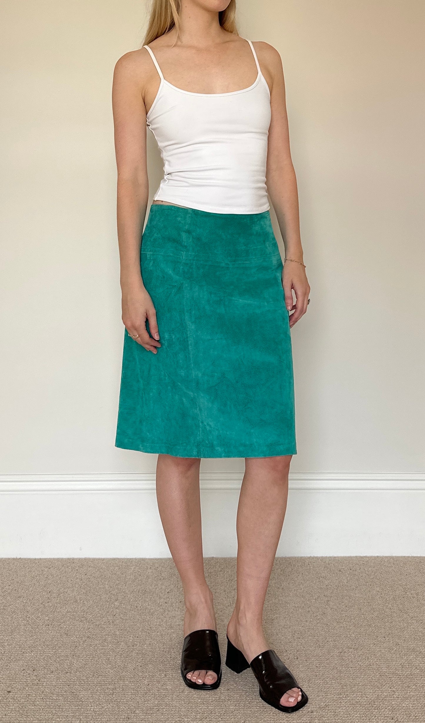 Vintage Turquoise suede midi skirt