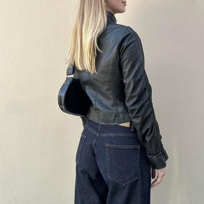 Vintage 00s leather rutched jacket - faulty