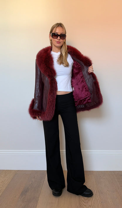 Vintage Burgundy Fur & Leather Jacket