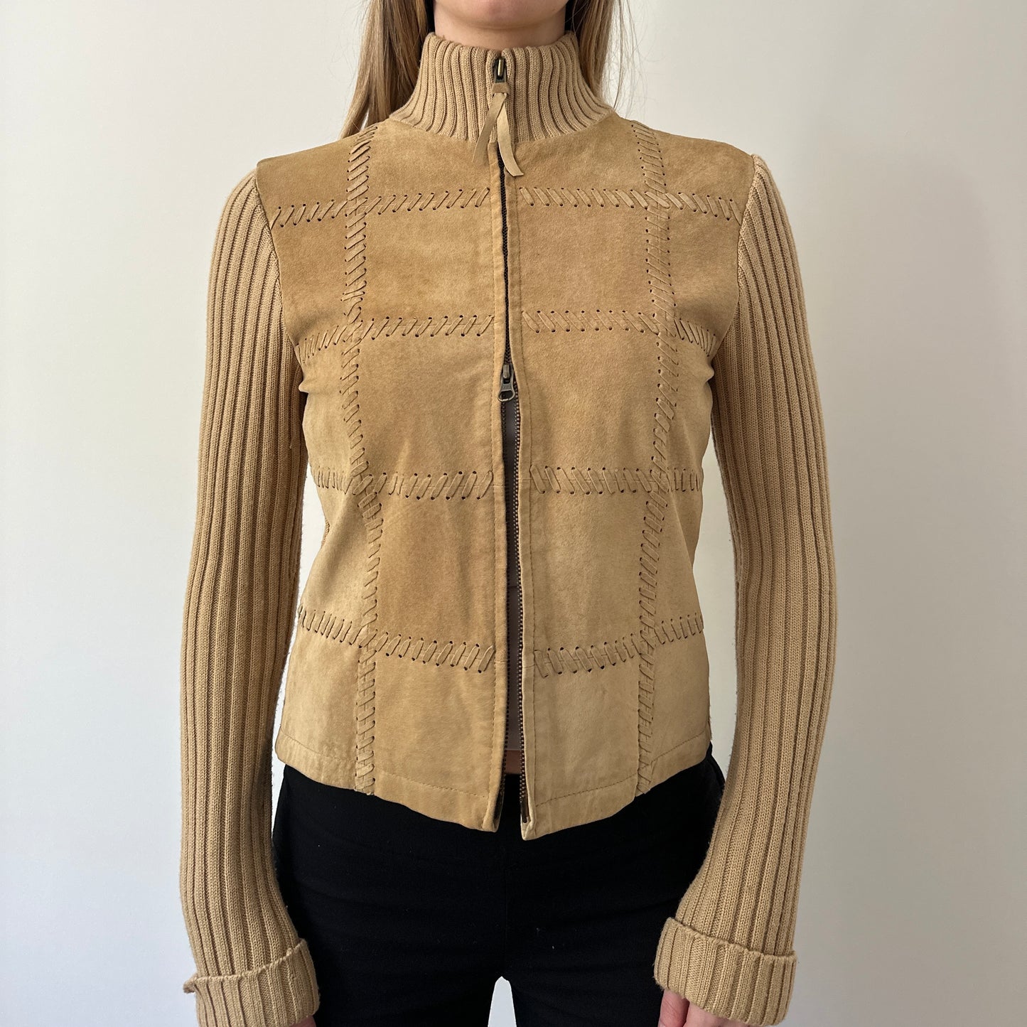Vintage suede knit jumper jacket