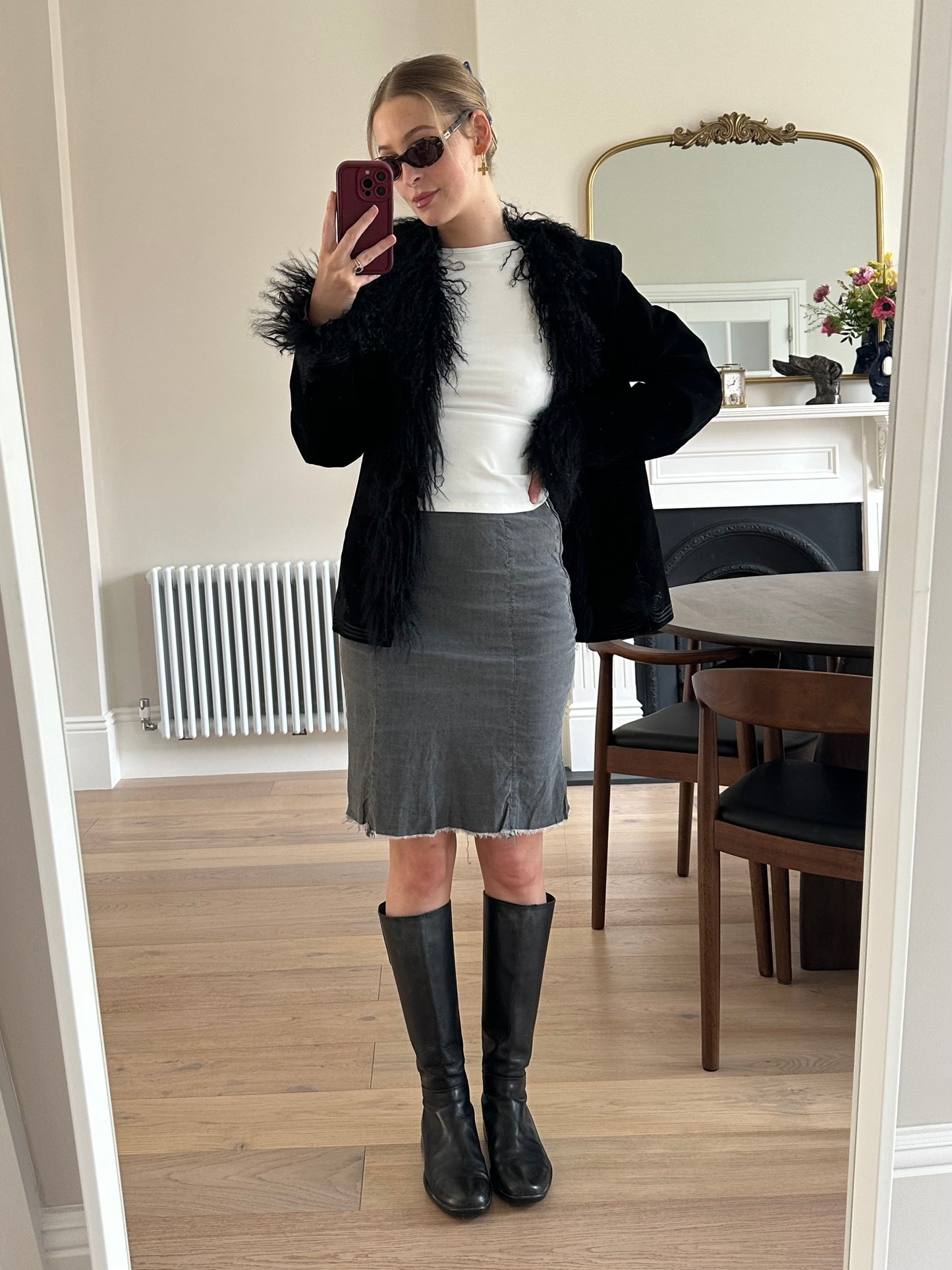 Vintage suede Mongolian fur afghan jacket
