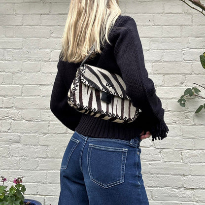 Vintage 90s zebra pony hair handbag