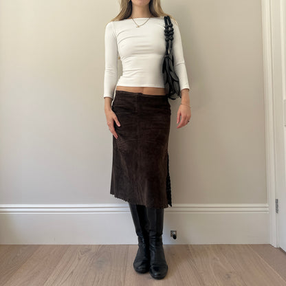 Vintage brown suede midi skirt