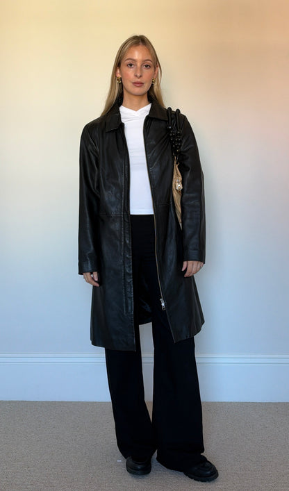 Vintage black leather trench coat