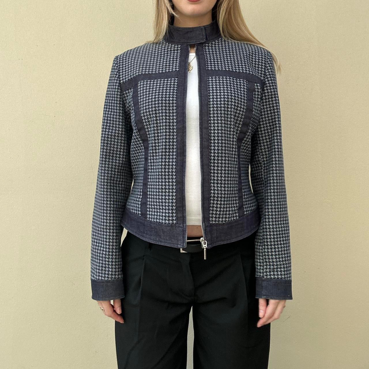 Vintage denim dogtooth biker jacket