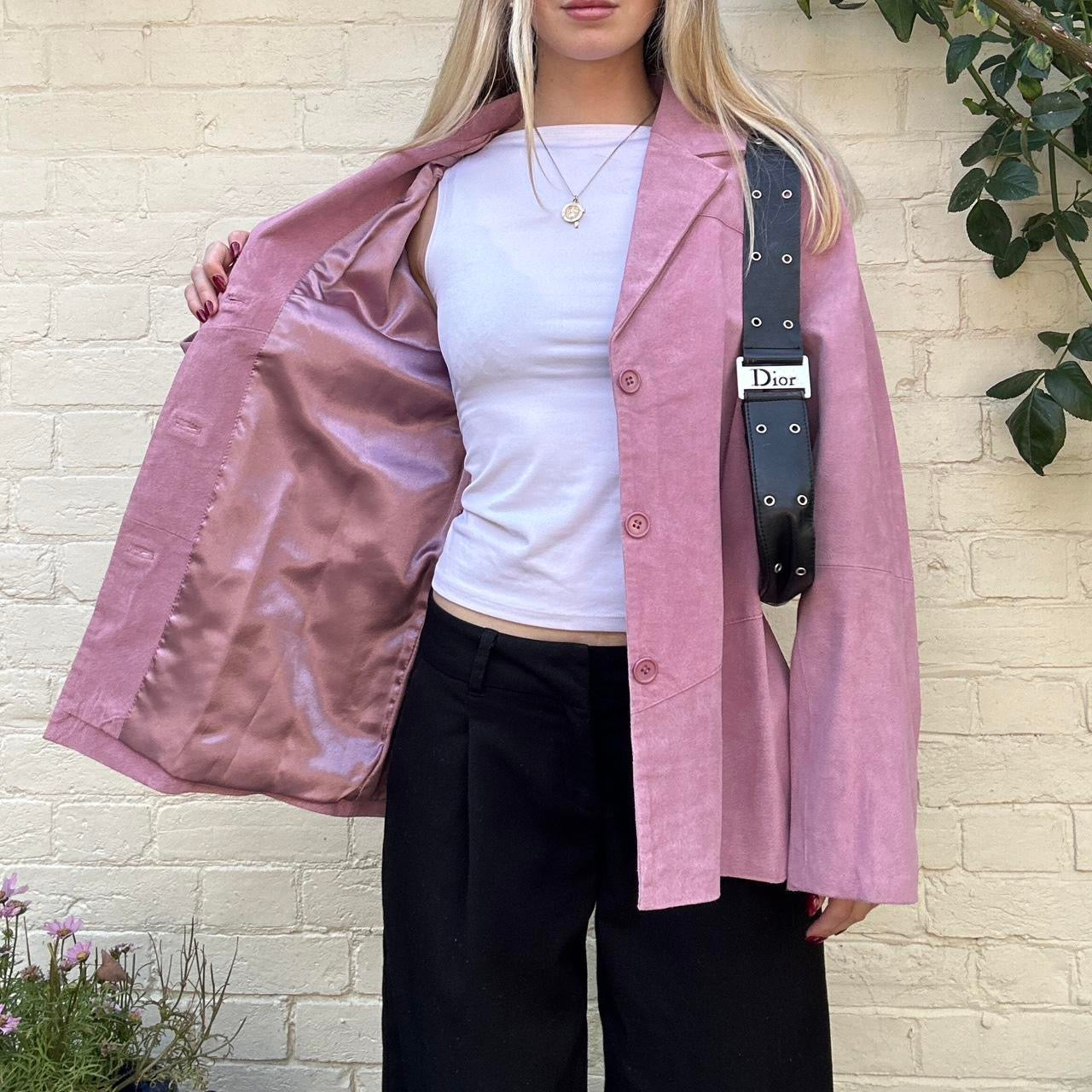 Vintage 00s dusty pink real suede jacket