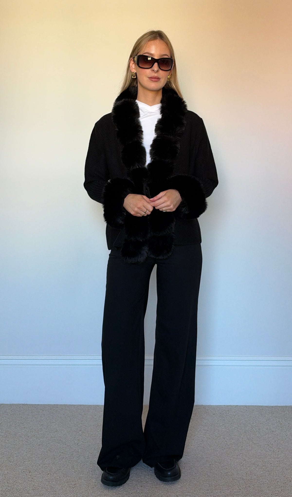 faux fur black cardigan
