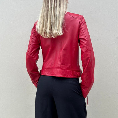 Vintage 00s red leather biker jacket