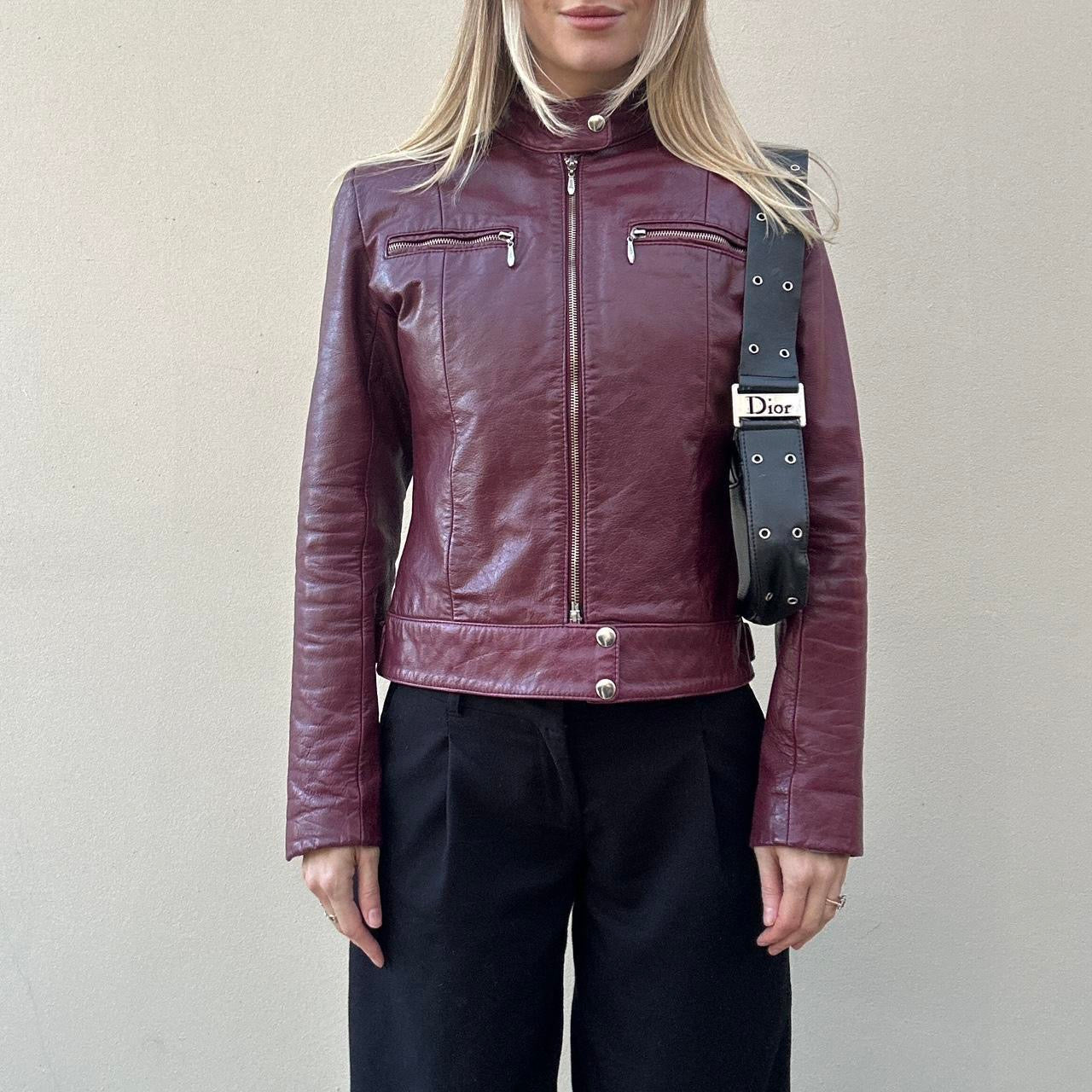 Vintage 00s burgundy biker jacket