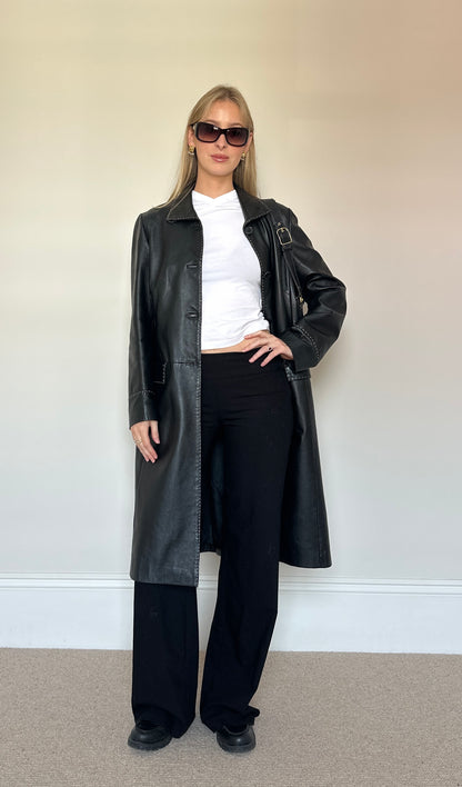 Vintage contrast stitch leather trench coat