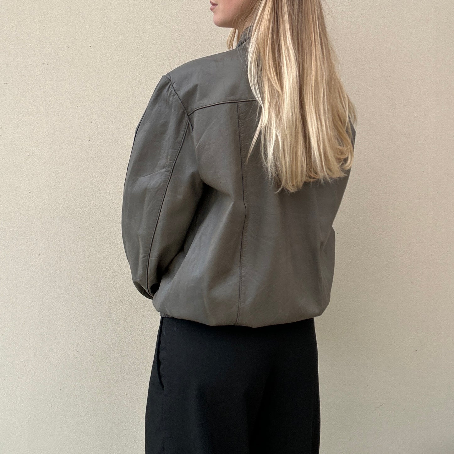Vintage grey leather bomber jacket