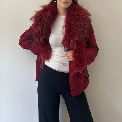 Vintage burgundy fur puffer coat