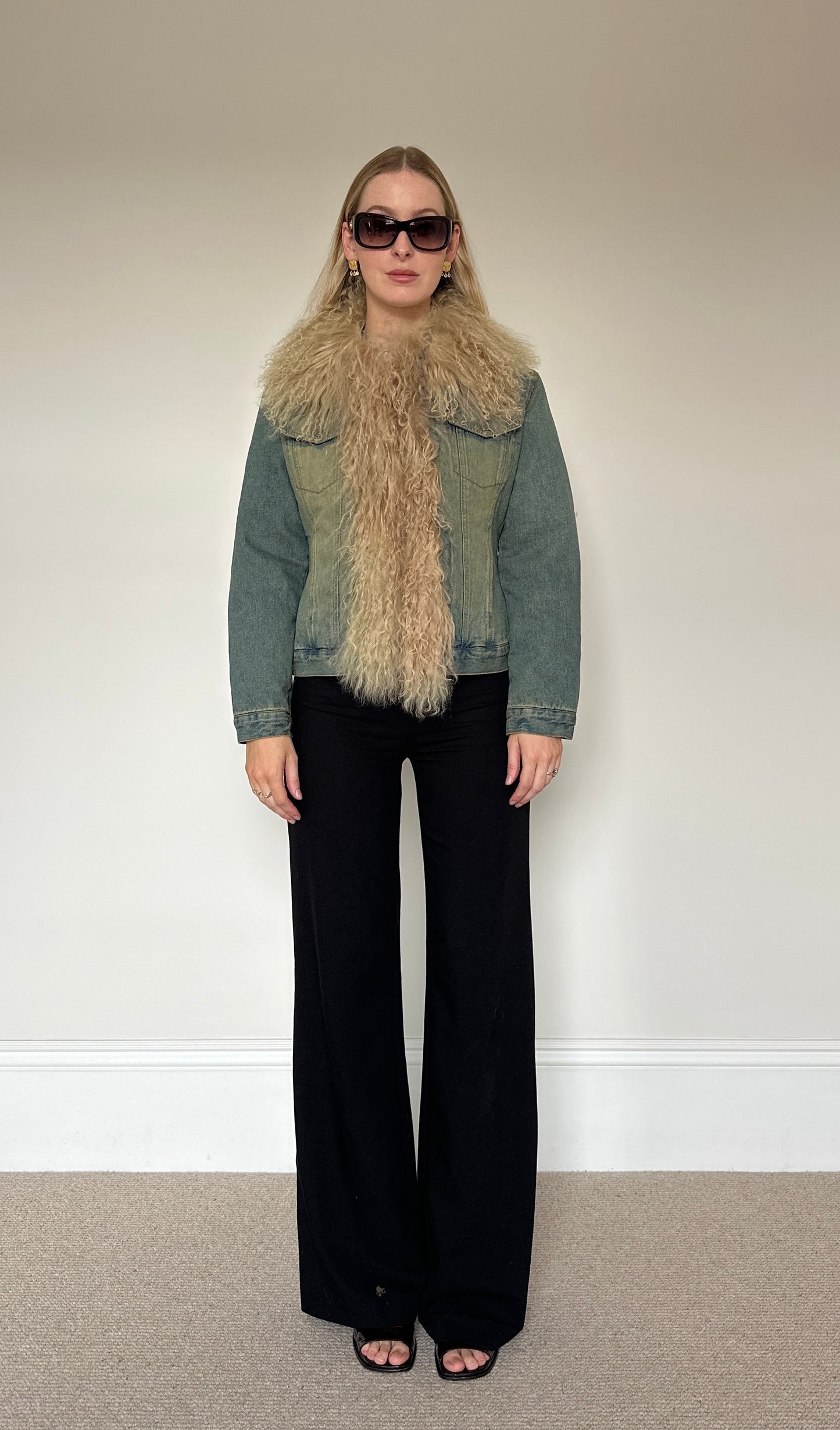 Vintage denim & Mongolian fur jacket