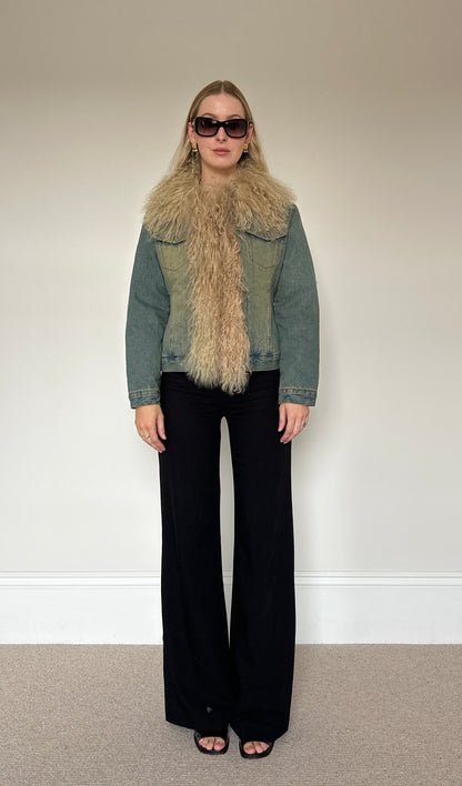 Vintage denim & Mongolian fur jacket